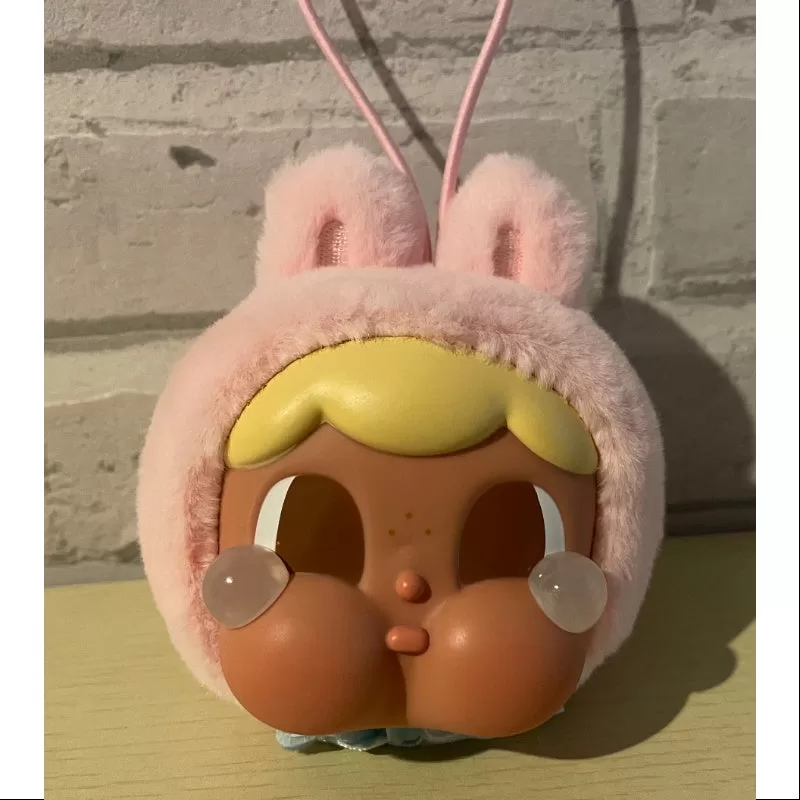 Colgante de peluche con cara de vinilo Crybaby Cring Blob, serie Conejito rosa