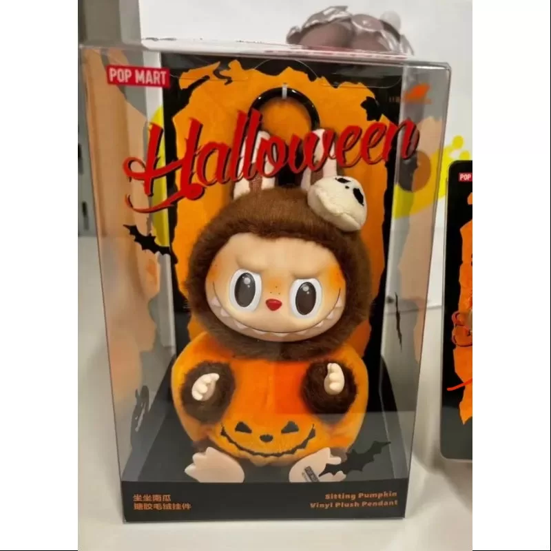 Colgante de peluche de vinilo de calabaza sentada de la serie Happy Halloween Party de Labubu The Monsters, edición limitada