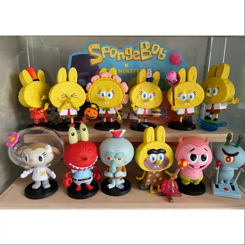 Labubu The Monsters x Bob Esponja Set completo abierto