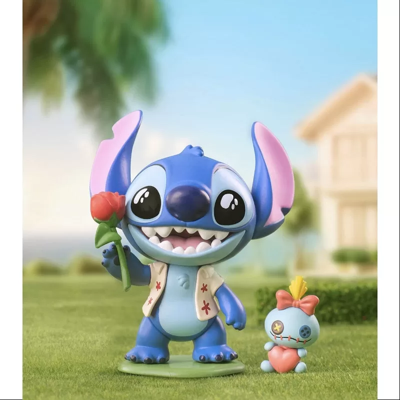 Serie Disney Stitch en una cita ofreciendo flores